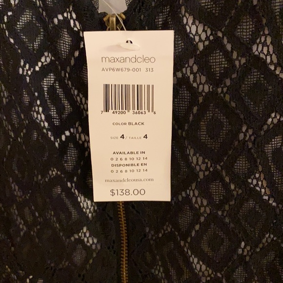 MAXANDCLEO Black and white lace mini dress size 4. New with tags - Picture 8 of 9